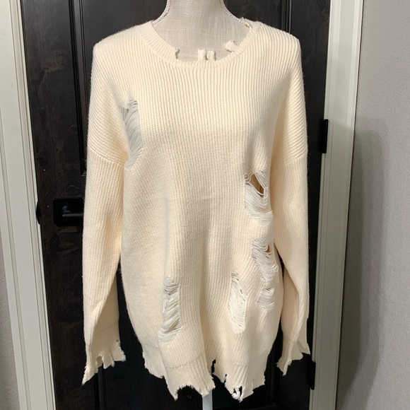 POL Cream Distressed Sweater S - Picture 1 of 12